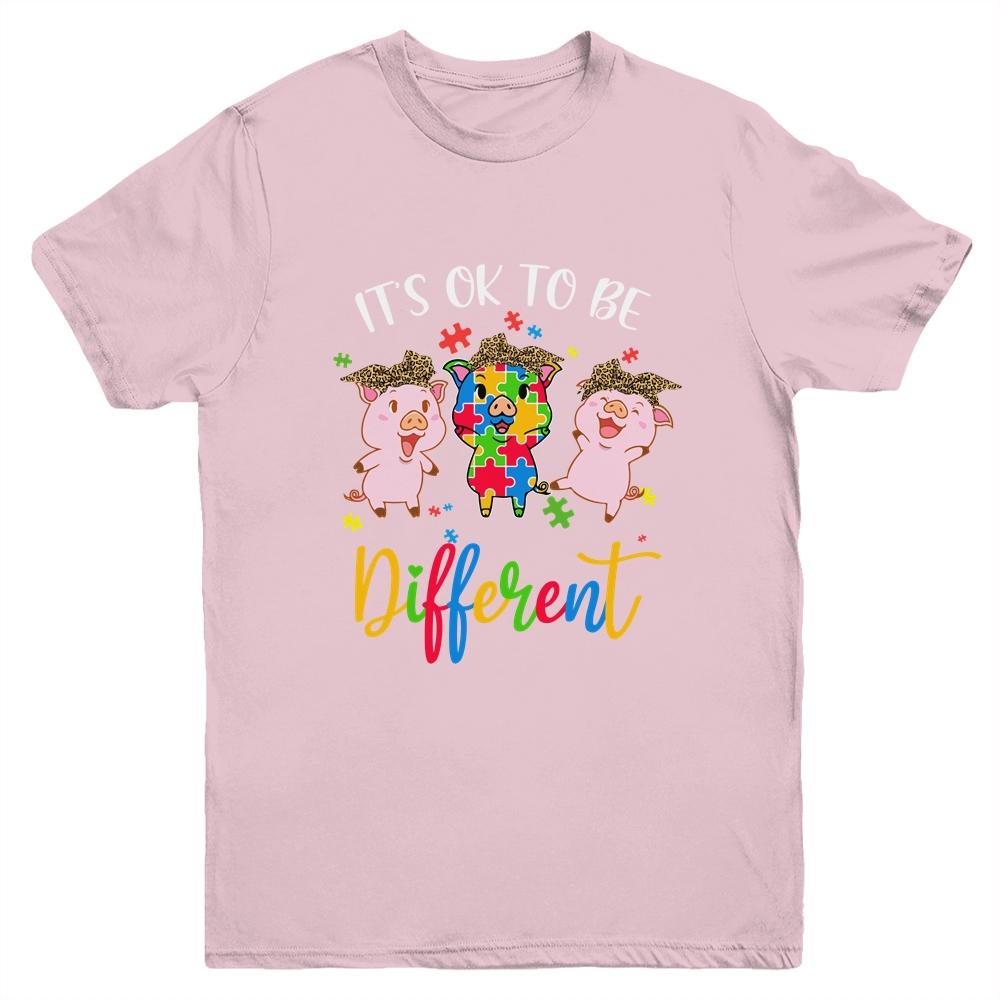 Its Ok To Be Different Pigs Autism Awareness Month Youth-Youth Shirt-Youth T-Shirt-Light Pink