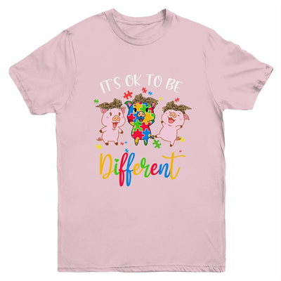Its Ok To Be Different Pigs Autism Awareness Month Youth-Youth Shirt-Youth T-Shirt-Light Pink