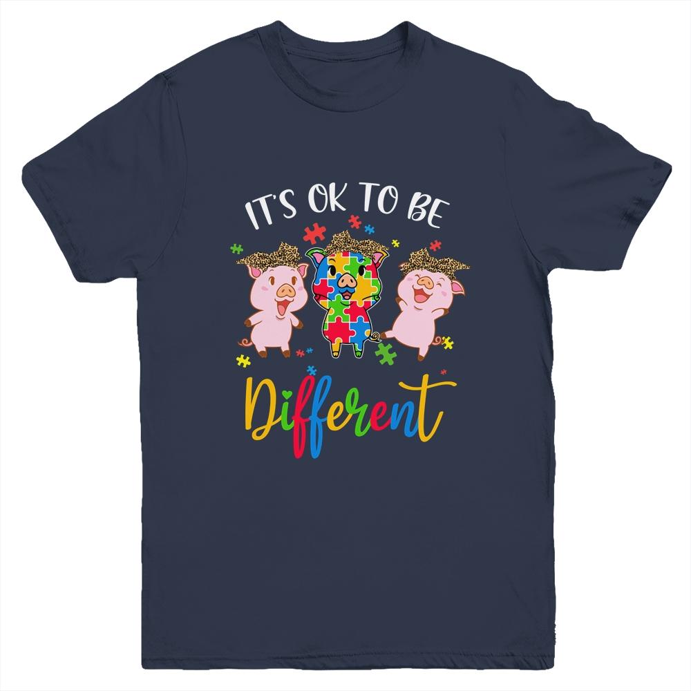 Its Ok To Be Different Pigs Autism Awareness Month Youth-Youth Shirt-Youth T-Shirt-Navy