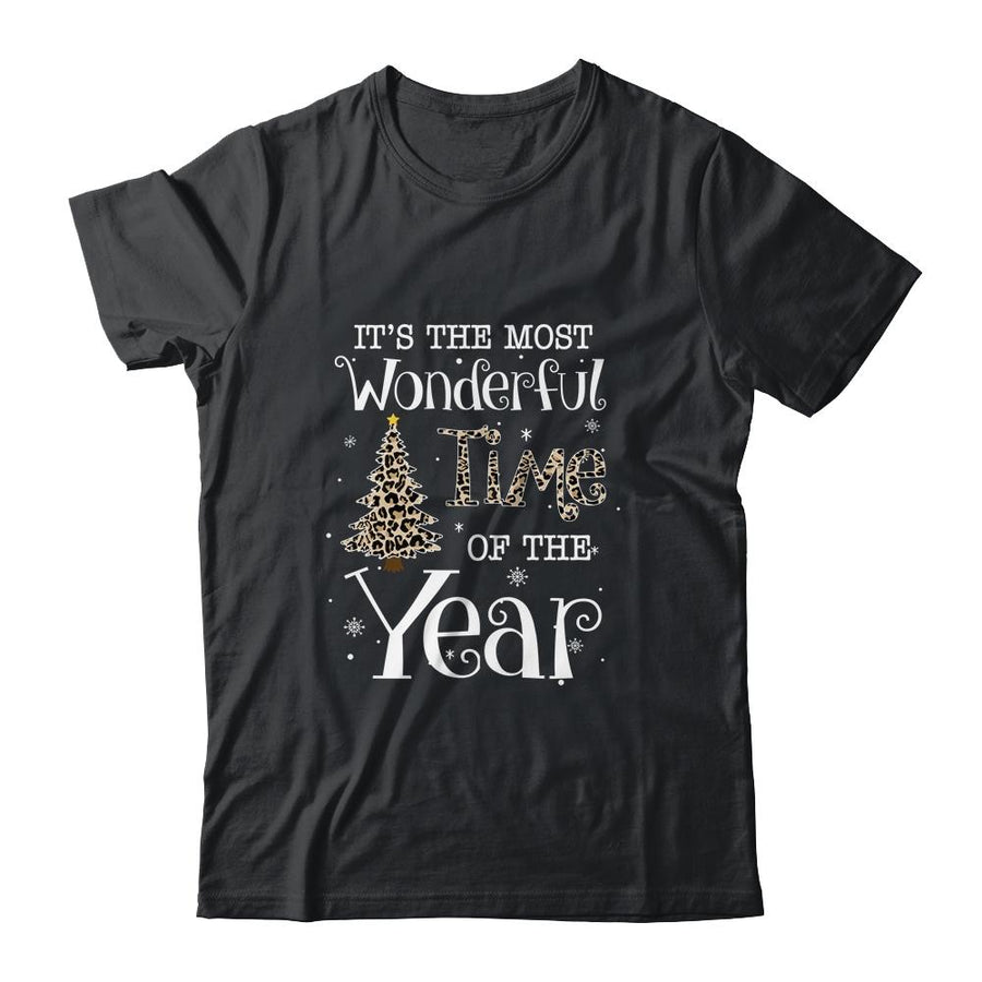 Its The Most Wonderful Time The Year Leopard Plaid Christmas Tree-T-Shirt & Sweatshirt-Classic T-Shirt-Black