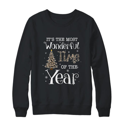 Its The Most Wonderful Time The Year Leopard Plaid Christmas Tree-T-Shirt & Sweatshirt-Crewneck Sweatshirt-Black