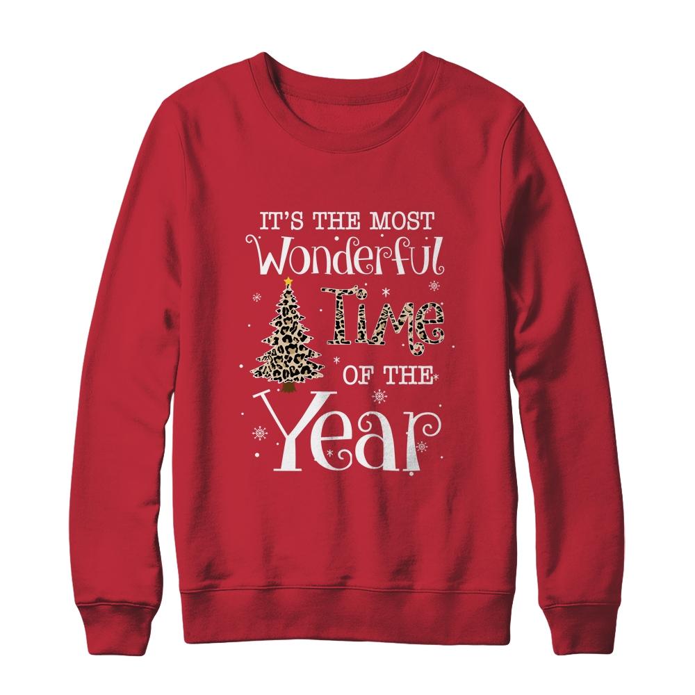 Its The Most Wonderful Time The Year Leopard Plaid Christmas Tree-T-Shirt & Sweatshirt-Crewneck Sweatshirt-Red