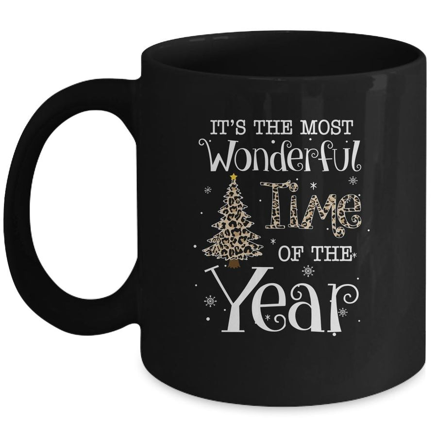 Its The Most Wonderful Time The Year Leopard Plaid Christmas Tree Mug-Coffee Mug-Mug-Black