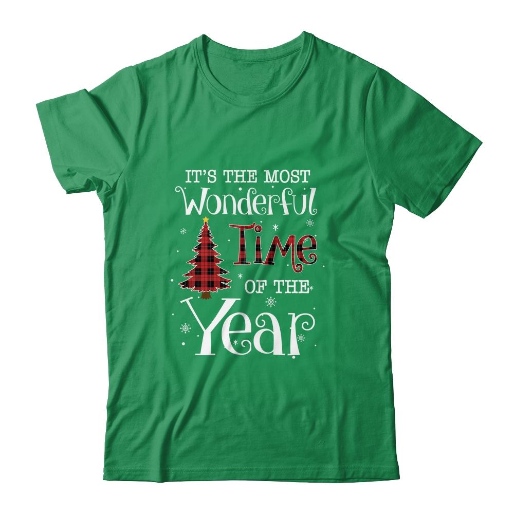 Its The Most Wonderful Time The Year Red Plaid Christmas Tree-T-Shirt & Sweatshirt-Classic T-Shirt-Irish Green
