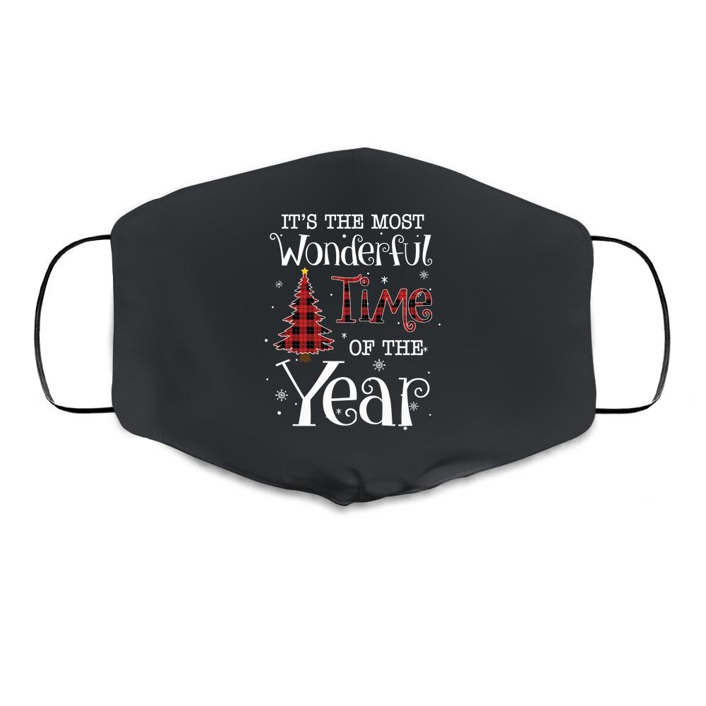 Its The Most Wonderful Time The Year Red Plaid Christmas Tree Cloth Face Mask-Cloth Face Mask-Cloth Face Mask-Black