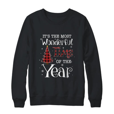 Its The Most Wonderful Time The Year Red Plaid Christmas Tree-T-Shirt & Sweatshirt-Crewneck Sweatshirt-Black