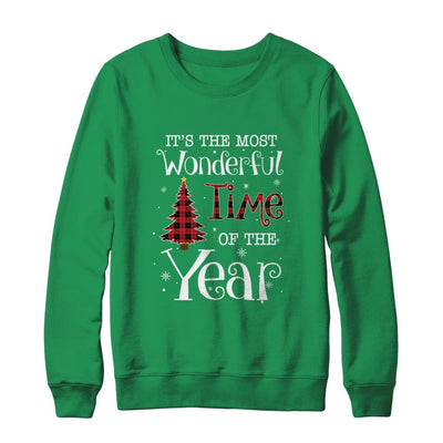 Its The Most Wonderful Time The Year Red Plaid Christmas Tree-T-Shirt & Sweatshirt-Crewneck Sweatshirt-Irish Green