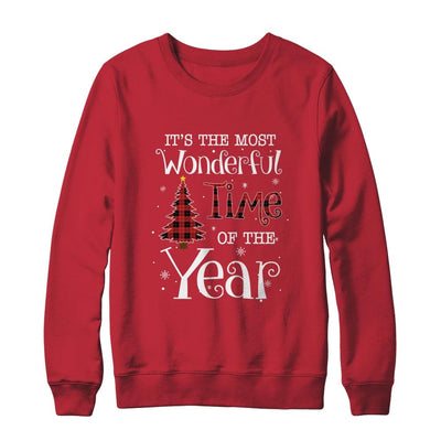 Its The Most Wonderful Time The Year Red Plaid Christmas Tree-T-Shirt & Sweatshirt-Crewneck Sweatshirt-Red