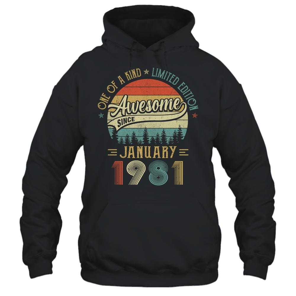 January 1981 Vintage 40 Years Old Retro 40th Birthday Gift-T-Shirt & Hoodie-Pullover Hoodie-Black