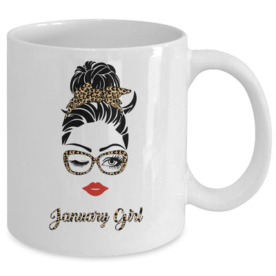 January Girl Woman Lips Eyes Lady Leopard Birthday Gift Mug-Coffee Mug-Mug-White