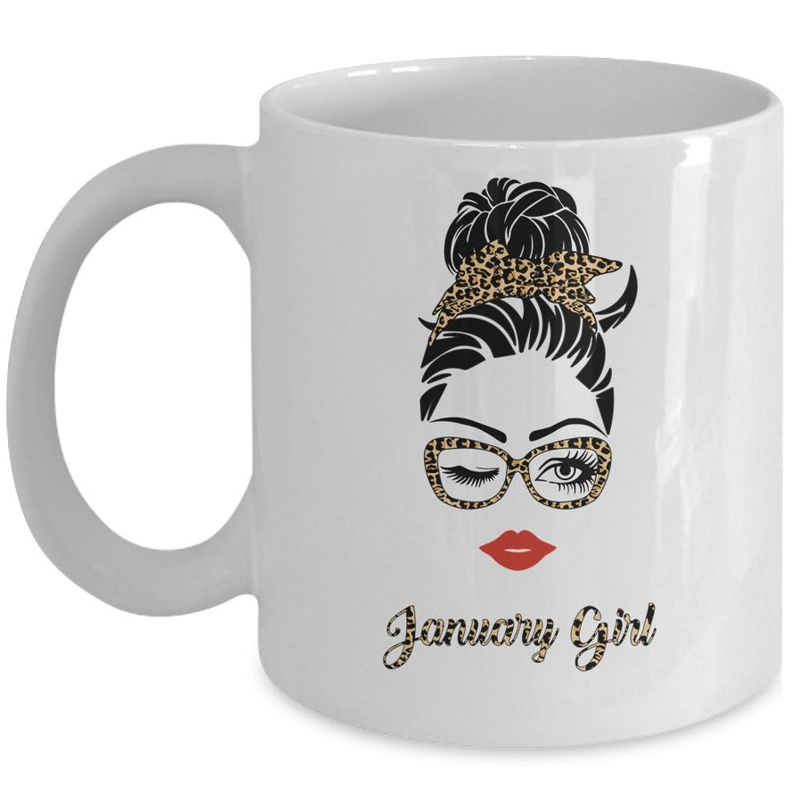January Girl Woman Lips Eyes Lady Leopard Birthday Gift Mug-Coffee Mug-Mug-White