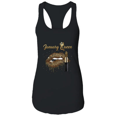 January Queen Girl Leopard Birthday Lips Lipstick Women-T-Shirt & Tank Top-Women's Ideal Racerback Tank-Black