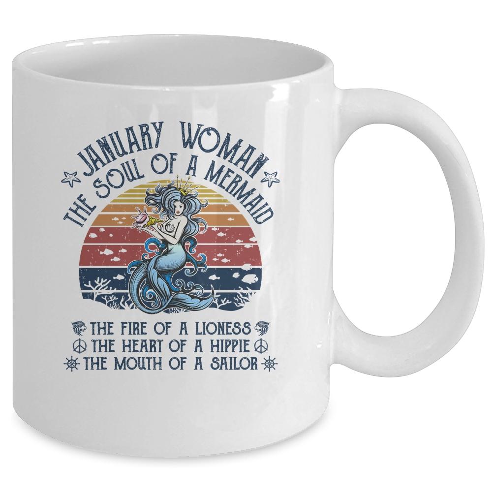 January Woman The Soul Of A Mermaid Vintage Birthday Gift Mug-Coffee Mug-Mug-White