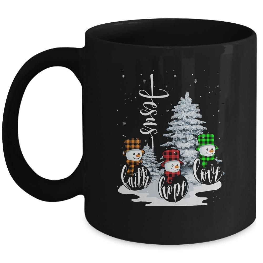 Jesus Faith Hope Love Snowman Funny Xmas For Christian Mug