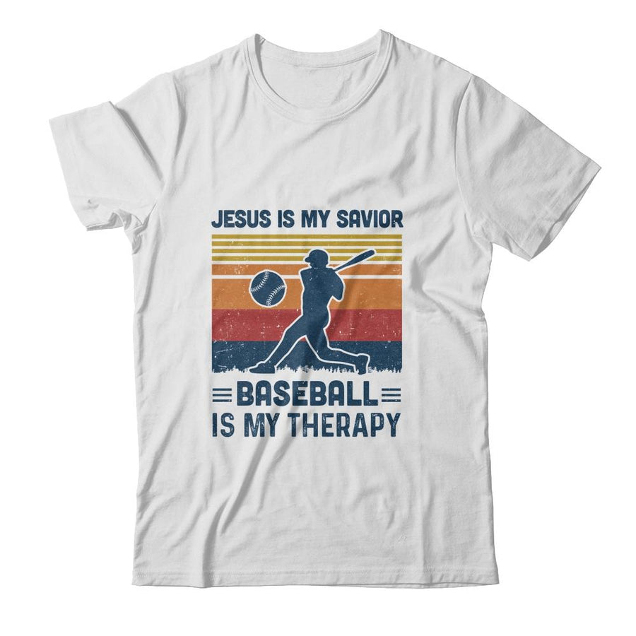 Jesus Is My Savior Baseball Is My Therapy Vintage Christian Gift-T-Shirt & Hoodie-Classic T-Shirt-White