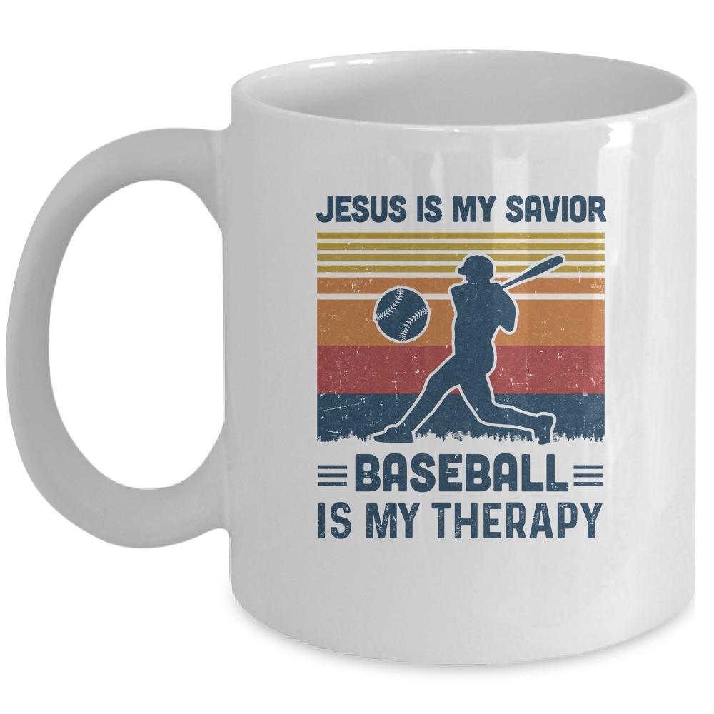 Jesus Is My Savior Baseball Is My Therapy Vintage Christian Gift Mug-Coffee Mug-Mug-White