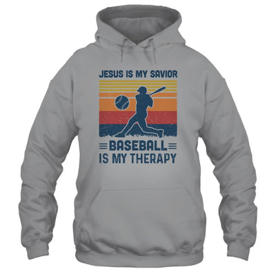 Jesus Is My Savior Baseball Is My Therapy Vintage Christian Gift-T-Shirt & Hoodie-Pullover Hoodie-Sport Grey