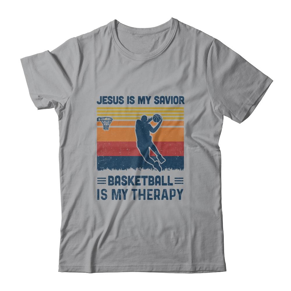 Jesus Is My Savior Basketball Is My Therapy Vintage Christian Gift-T-Shirt & Hoodie-Classic T-Shirt-Sport Grey