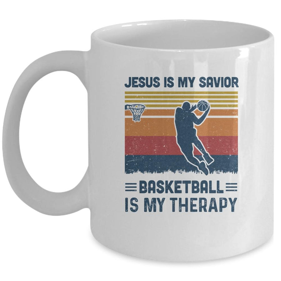 Jesus Is My Savior Basketball Is My Therapy Vintage Christian Gift Mug-Coffee Mug-Mug-White
