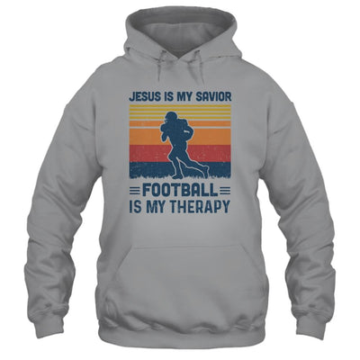 Jesus Is My Savior Football Is My Therapy Vintage Christian Gift-T-Shirt & Hoodie-Pullover Hoodie-Sport Grey