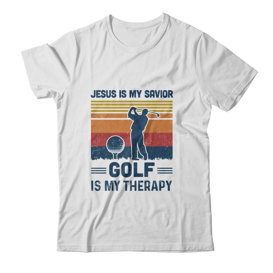 Jesus Is My Savior Golf Is My Therapy Vintage Christian Gift-T-Shirt & Hoodie-Classic T-Shirt-White