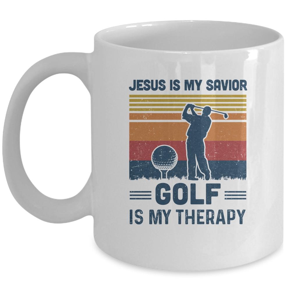 Jesus Is My Savior Golf Is My Therapy Vintage Christian Gift Mug-Coffee Mug-Mug-White