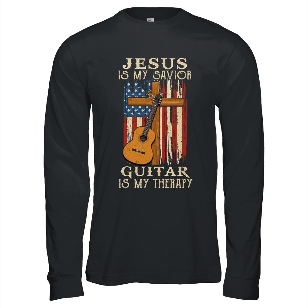 Jesus Is My Savior Guitar Is My Therapy-T-Shirt & Hoodie-Long Sleeve T-Shirt-Black