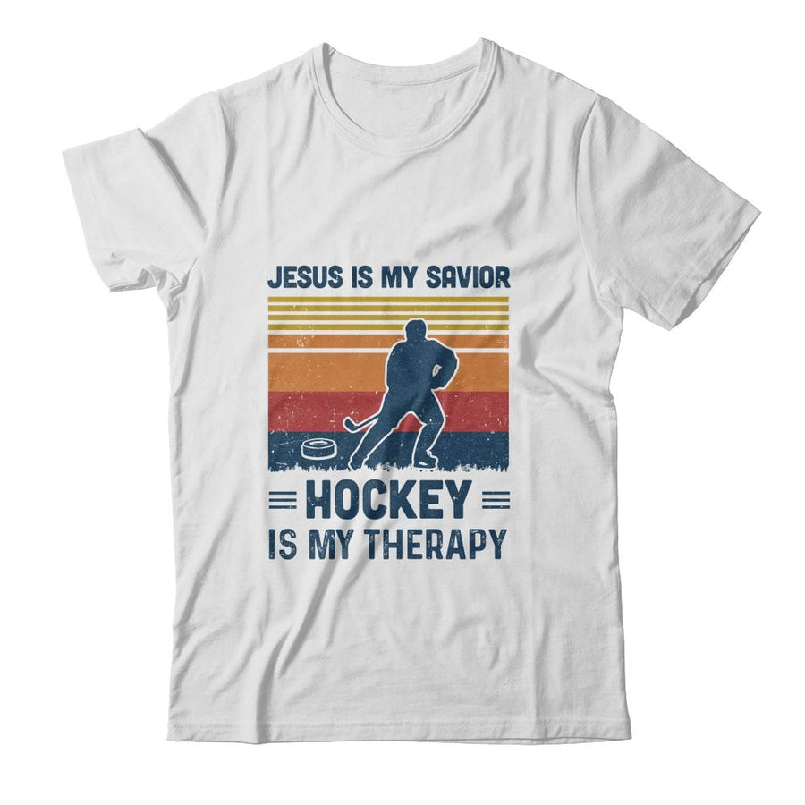 Jesus Is My Savior Hockey Is My Therapy Vintage Christian Gift-T-Shirt & Hoodie-Classic T-Shirt-White