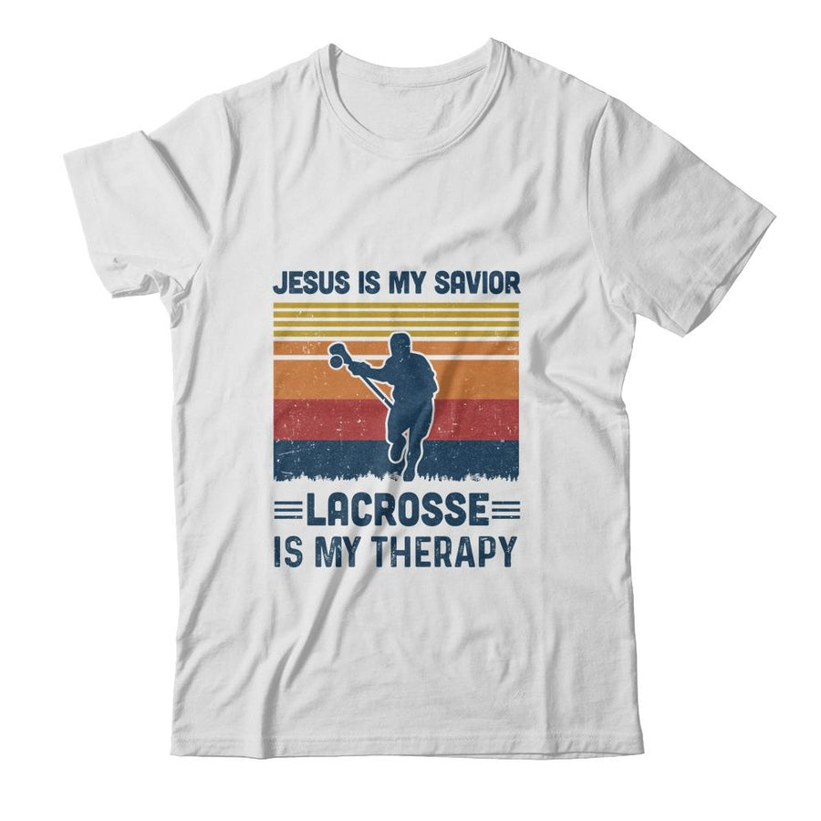 Jesus Is My Savior Lacrosse Is My Therapy Vintage Christian Gift-T-Shirt & Hoodie-Classic T-Shirt-White