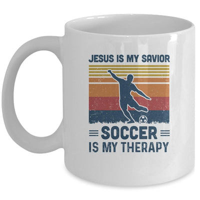 Jesus Is My Savior Soccer Is My Therapy Vintage Christian Gift Mug-Coffee Mug-Mug-White