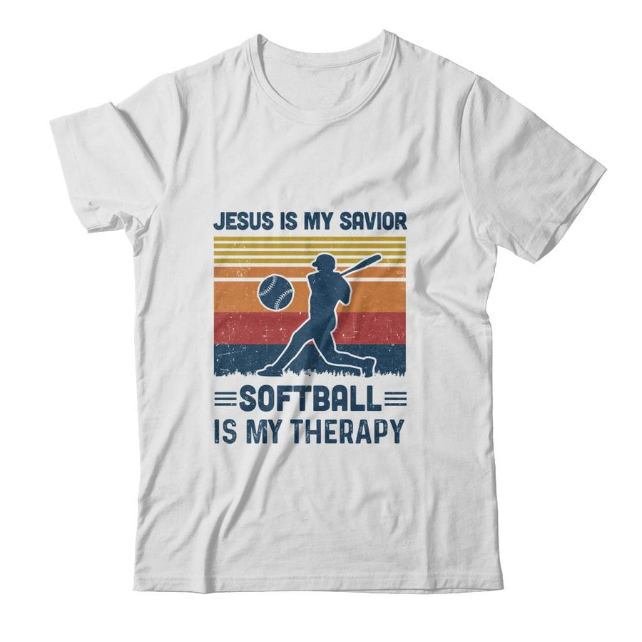 Jesus Is My Savior Softball Is My Therapy Vintage Christian Gift-T-Shirt & Hoodie-Classic T-Shirt-White