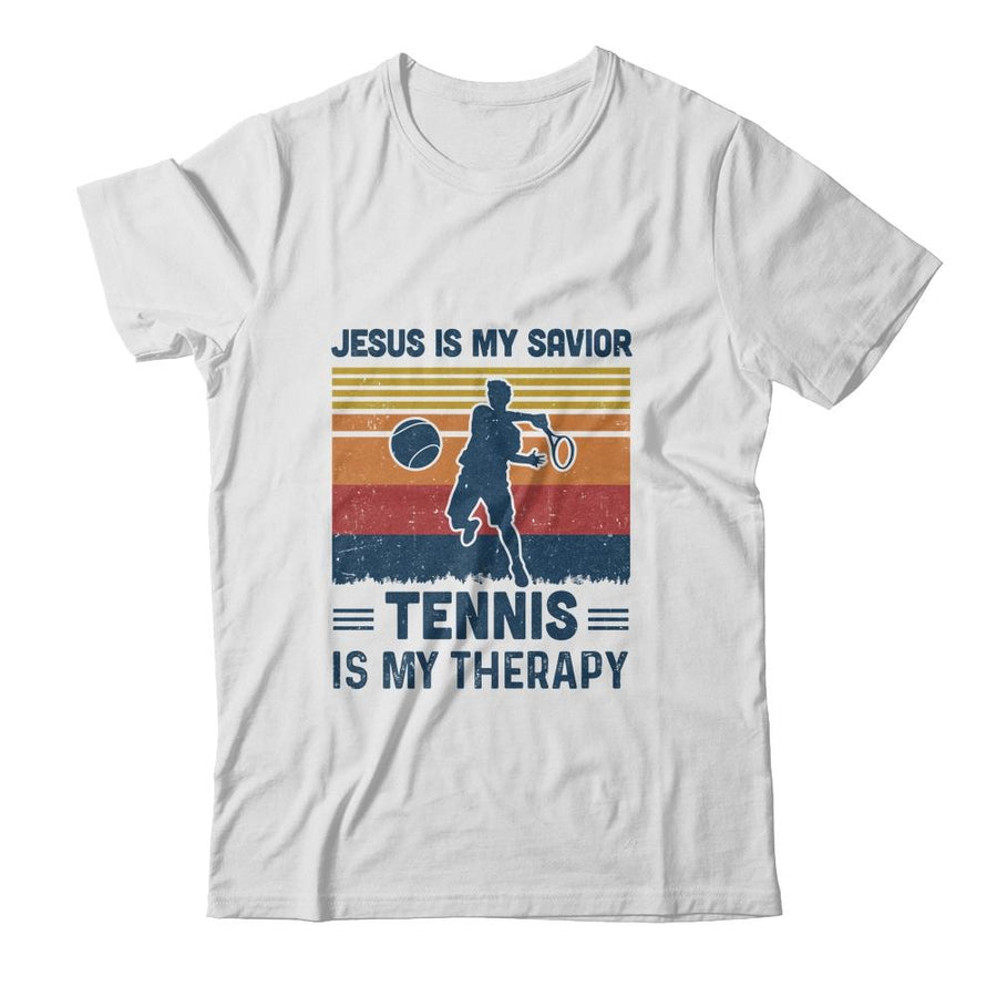 Jesus Is My Savior Tennis Is My Therapy Vintage Christian Gift-T-Shirt & Hoodie-Classic T-Shirt-White
