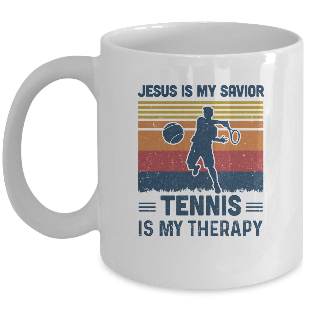 Jesus Is My Savior Tennis Is My Therapy Vintage Christian Gift Mug-Coffee Mug-Mug-White