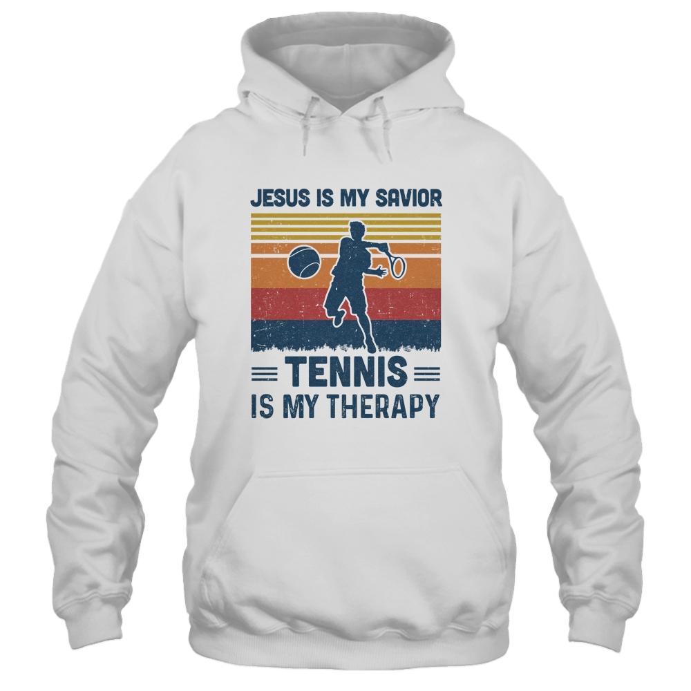 Jesus Is My Savior Tennis Is My Therapy Vintage Christian Gift-T-Shirt & Hoodie-Pullover Hoodie-White