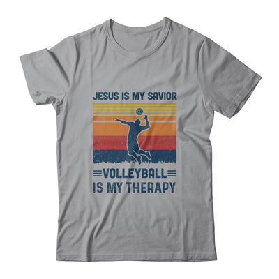 Jesus Is My Savior Volleyball Is My Therapy Vintage Christian Gift-T-Shirt & Hoodie-Classic T-Shirt-Sport Grey