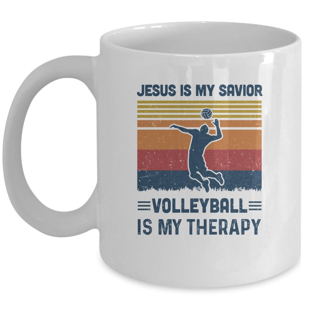 Jesus Is My Savior Volleyball Is My Therapy Vintage Christian Gift Mug