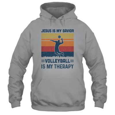 Jesus Is My Savior Volleyball Is My Therapy Vintage Christian Gift-T-Shirt & Hoodie-Pullover Hoodie-Sport Grey