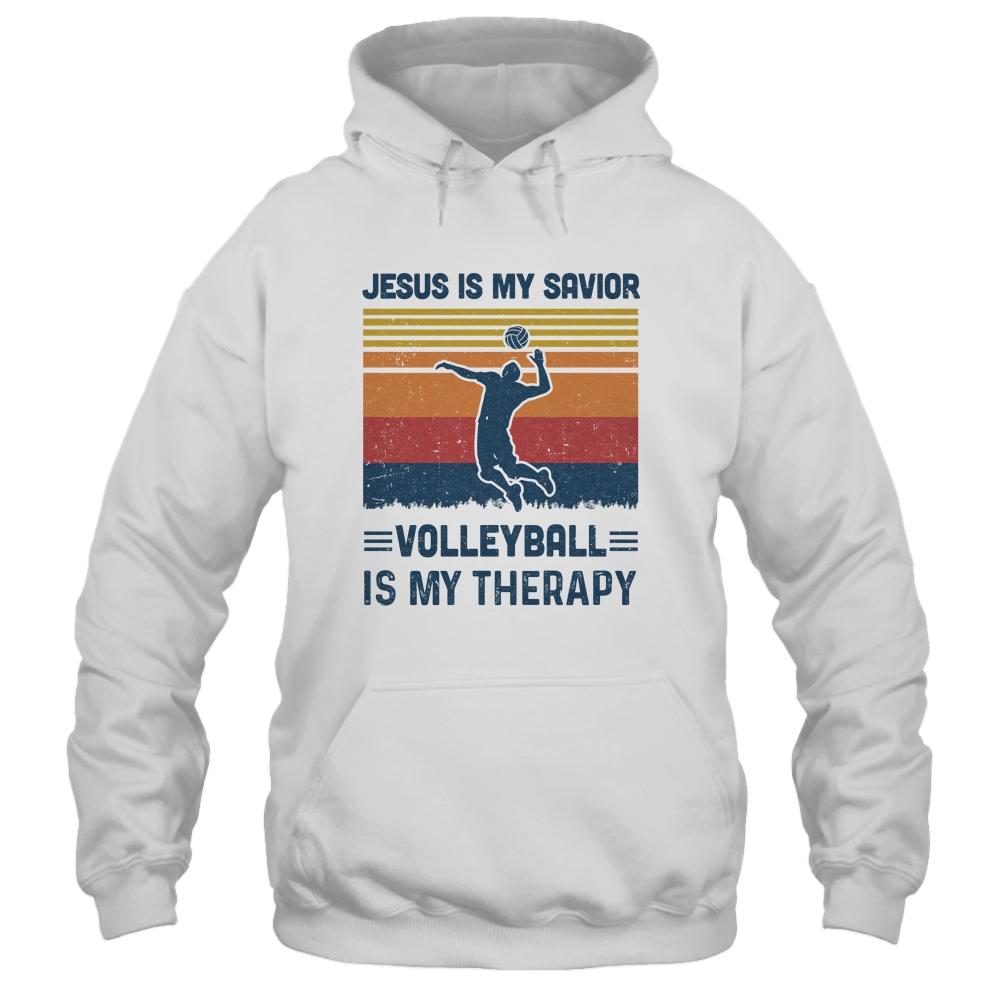 Jesus Is My Savior Volleyball Is My Therapy Vintage Christian Gift-T-Shirt & Hoodie-Pullover Hoodie-White
