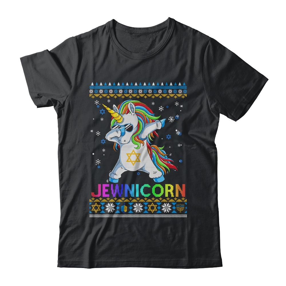 Jewnicorn Ugly Hanukkah Sweater Dabbing Unicorn Chanukah-T-Shirt & Sweatshirt-Classic T-Shirt-Black