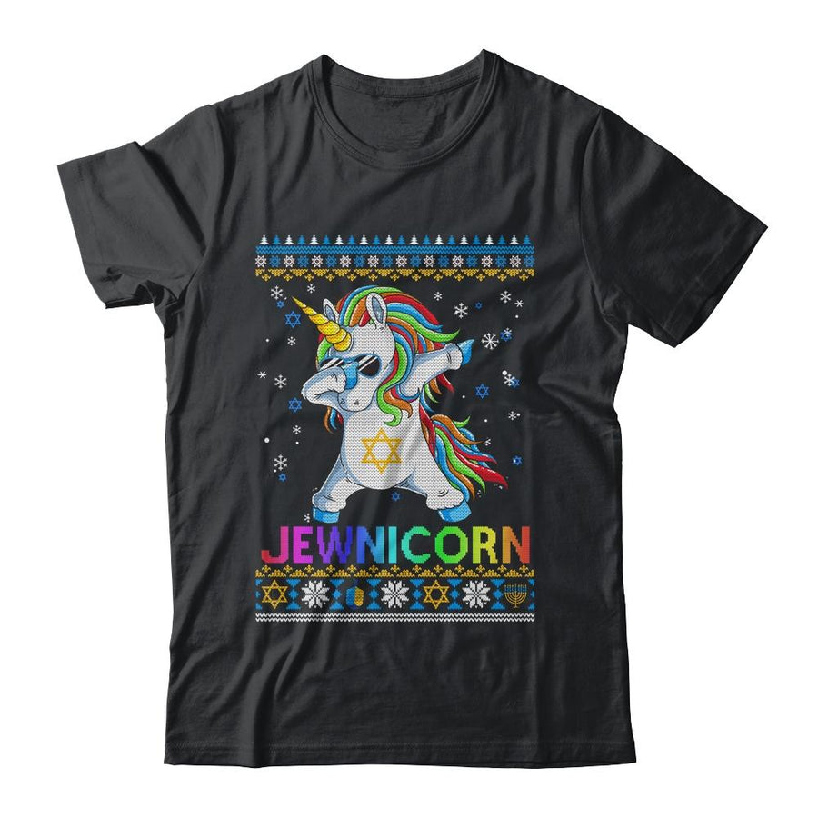 Jewnicorn Ugly Hanukkah Sweater Dabbing Unicorn Chanukah-T-Shirt & Sweatshirt-Classic T-Shirt-Black