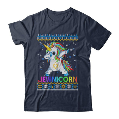 Jewnicorn Ugly Hanukkah Sweater Dabbing Unicorn Chanukah-T-Shirt & Sweatshirt-Classic T-Shirt-Navy