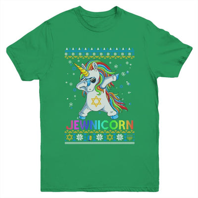 Jewnicorn Ugly Hanukkah Sweater Dabbing Unicorn Chanukah Youth-Youth Shirt-Youth T-Shirt-Irish Green