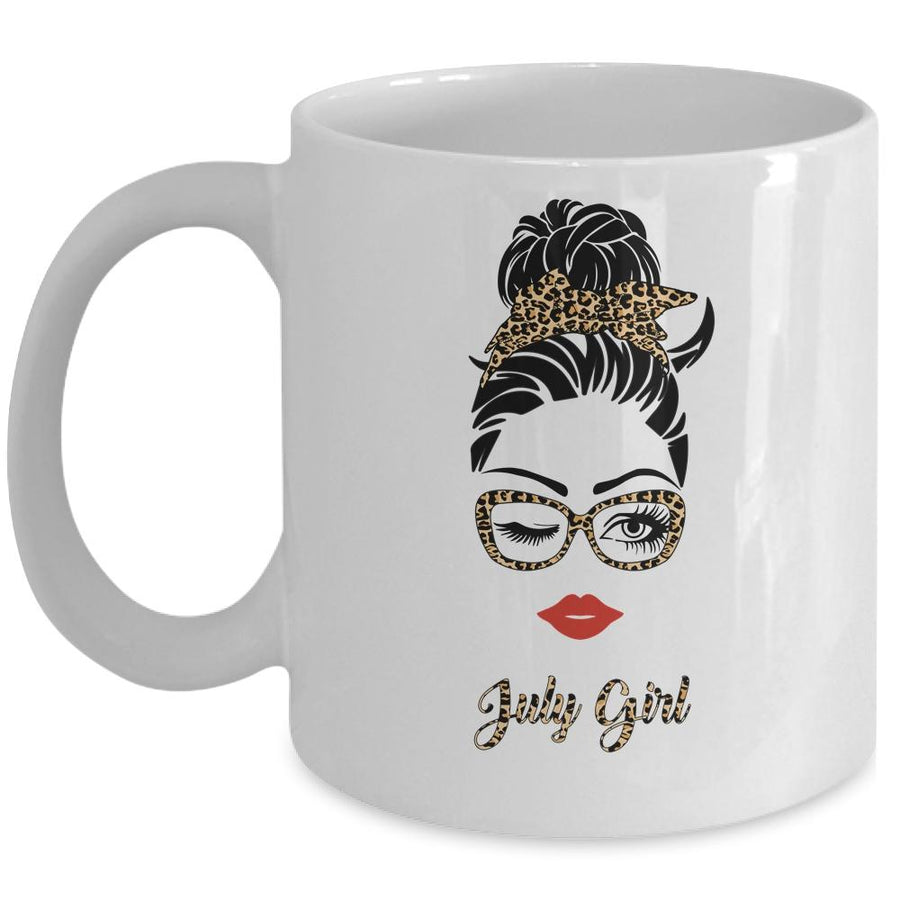 July Girl Woman Lips Eyes Lady Leopard Birthday Gift Mug-Coffee Mug-Mug-White