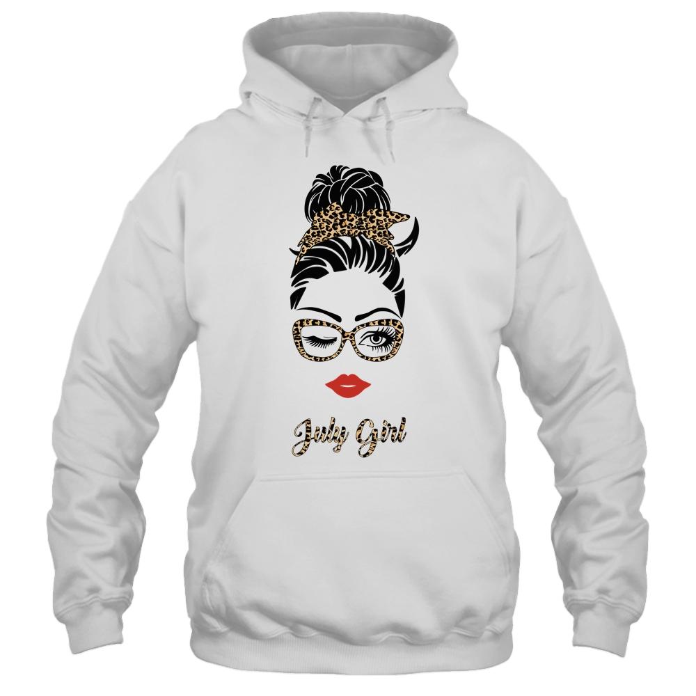 July Girl Woman Lips Eyes Lady Leopard Birthday Gift-T-Shirt & Tank Top-Pullover Hoodie-White