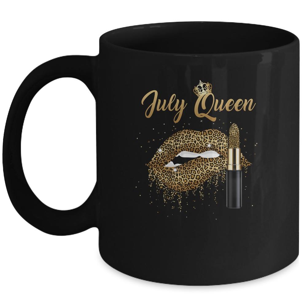 July Queen Girl Leopard Birthday Lips Lipstick Sexy Lip Mug-Coffee Mug-Mug-Black