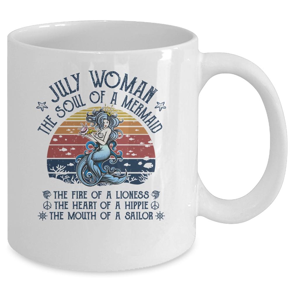 July Woman The Soul Of A Mermaid Vintage Birthday Gift Mug-Coffee Mug-Mug-White