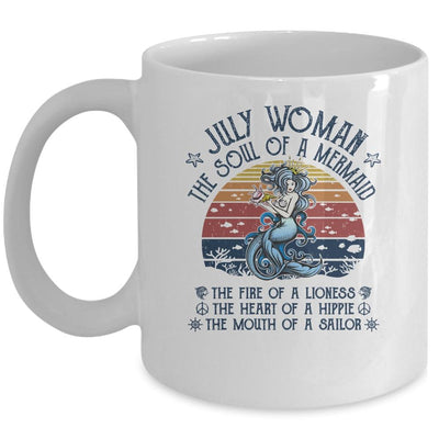 July Woman The Soul Of A Mermaid Vintage Birthday Gift Mug-Coffee Mug-Mug-White