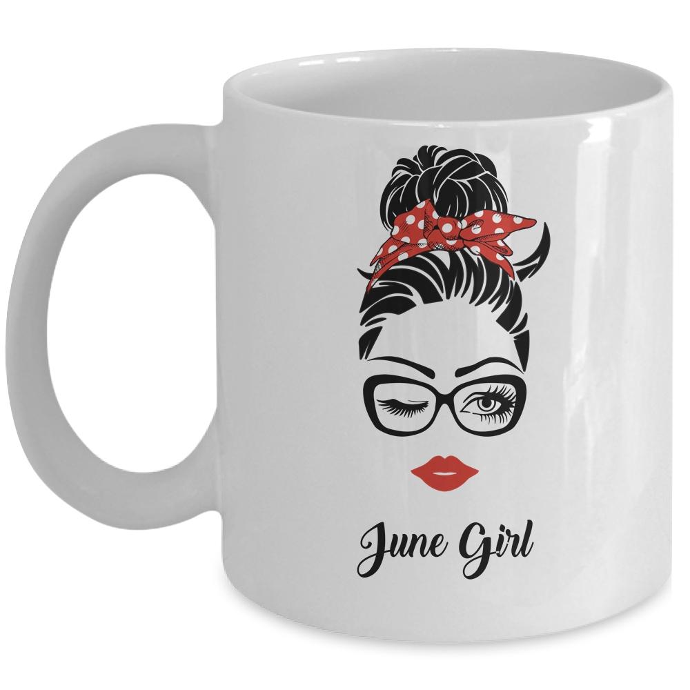 June Girl Woman Face Wink Eyes Lady Face Birthday Gift Mug-Coffee Mug-Mug-White