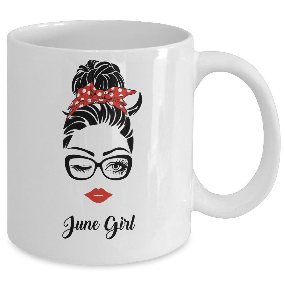 June Girl Woman Face Wink Eyes Lady Face Birthday Gift Mug-Coffee Mug-Mug-White