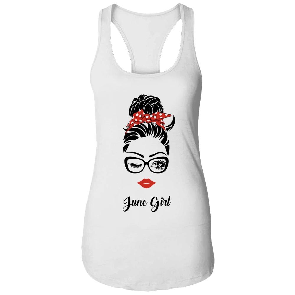 June Girl Woman Face Wink Eyes Lady Face Birthday Gift-T-Shirt & Tank Top-Women's Ideal Racerback Tank-White